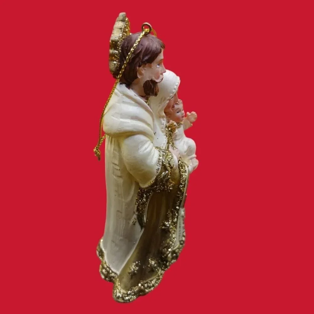Holy Family Figurine Ornament In Gold & White